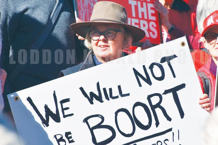 Mysia's Sue Gould protests in Melbourne at the Stop the Towers rally - August 15 2023