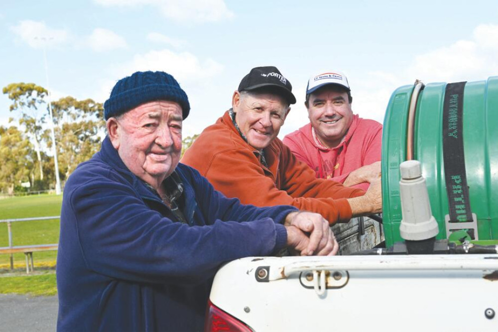 Recreation reserve groundkeeper Gordon McNaughton with Alan Last and Andrew Nevins. LH PHOTO