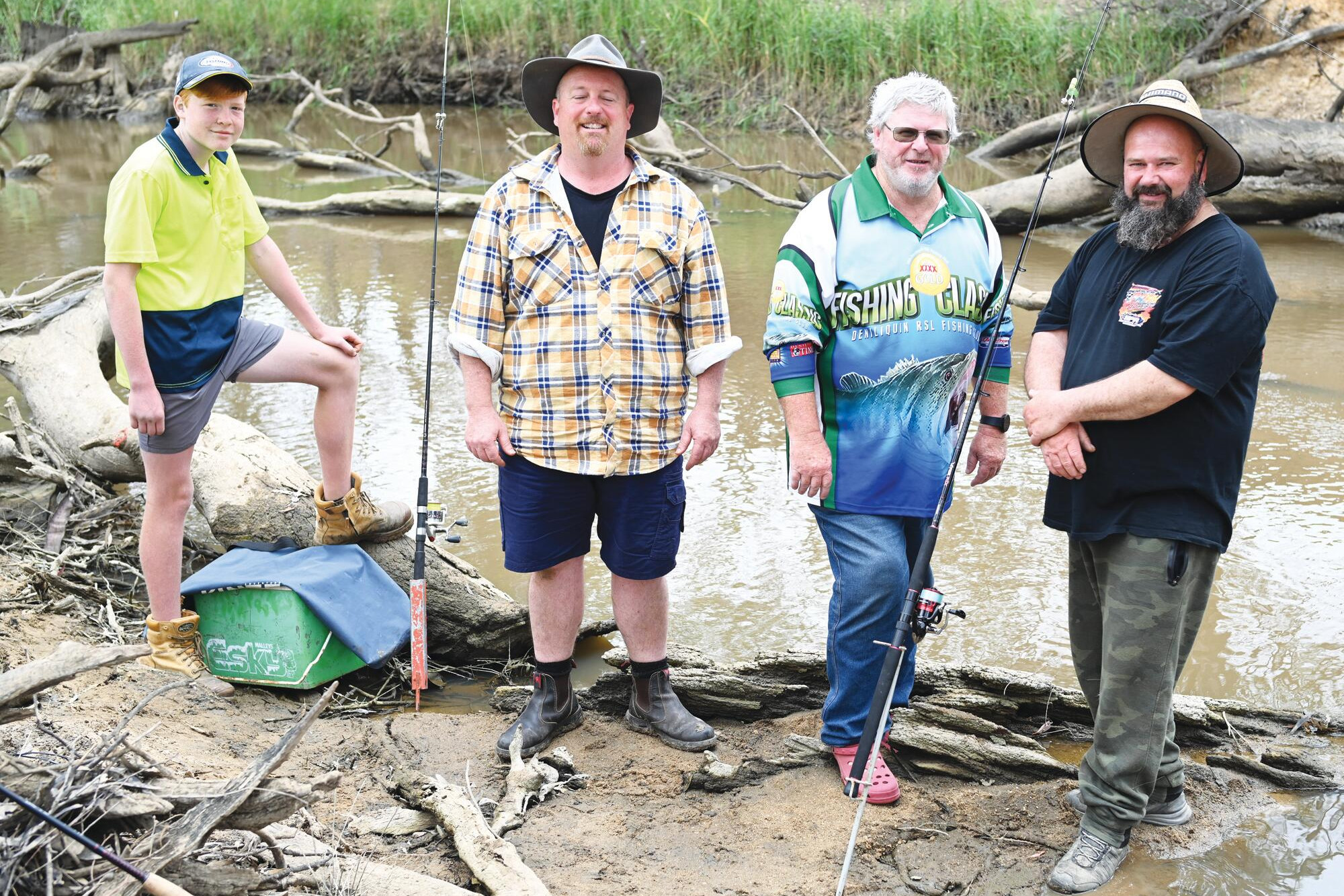Ben McGrath, Steve McGrath, Neil Wheelan and Eddie Richards were among Kyneton Angling Club members on the banks of the Loddon River. LH PHOTO