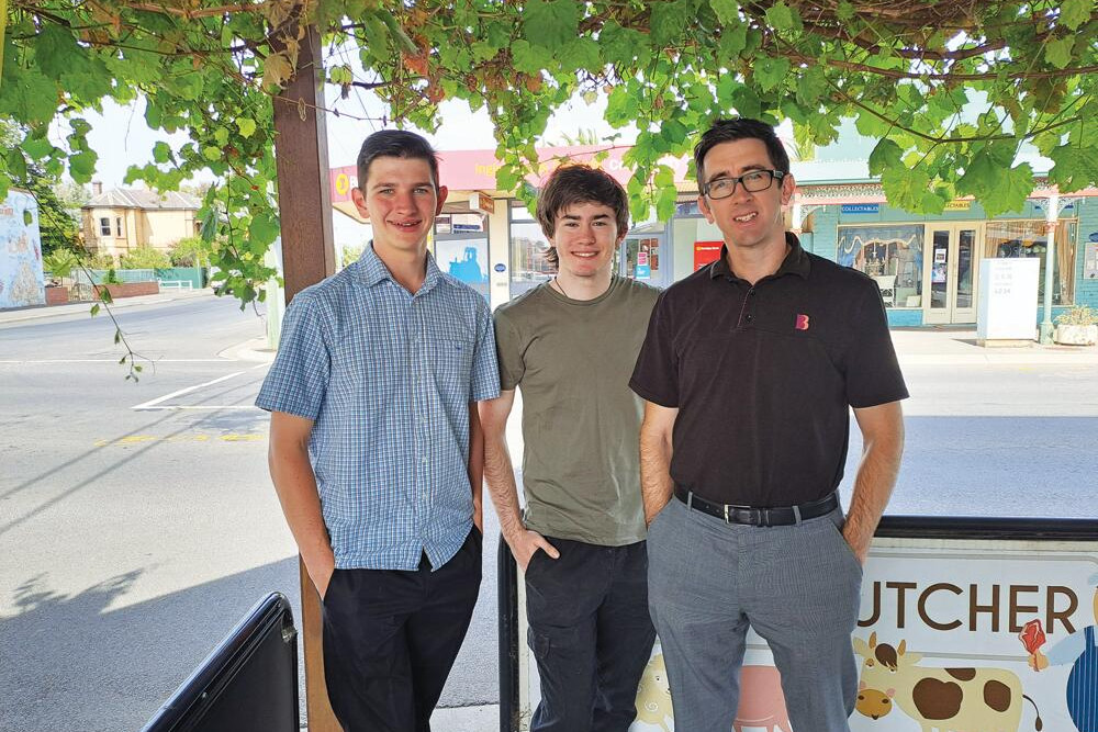 2023 scholarship recipients Brodie Welsh and Ciaran Gale with bank manager Michaerkl Prowse.