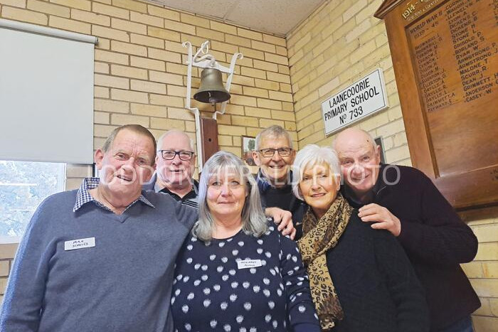 Laanecoorie’s class of 1958: Max Scholes, Alan Smith, Margaret Cunningham, Geoff Lyon, Judy Lawy and Brian Baker at Sunday’s reunion. LH PHOTO