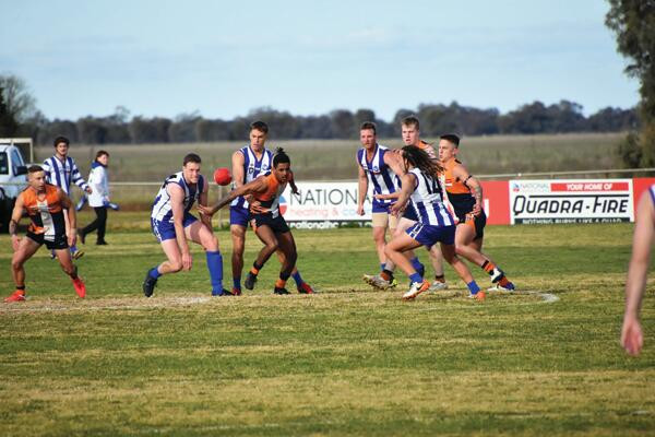Maiden Gully in action against Mitiamo. LH PHOTO