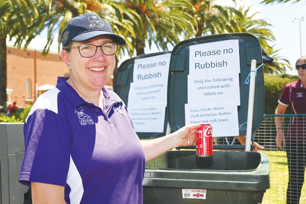 Loddon Pony Club is among local groups hoping to raise extra cash through the container deposit scheme. Rachel Taylor was encouraging the crowd at Sunday’s Inglewood Alive to donate cans and bottles to the club. LH PHOTO