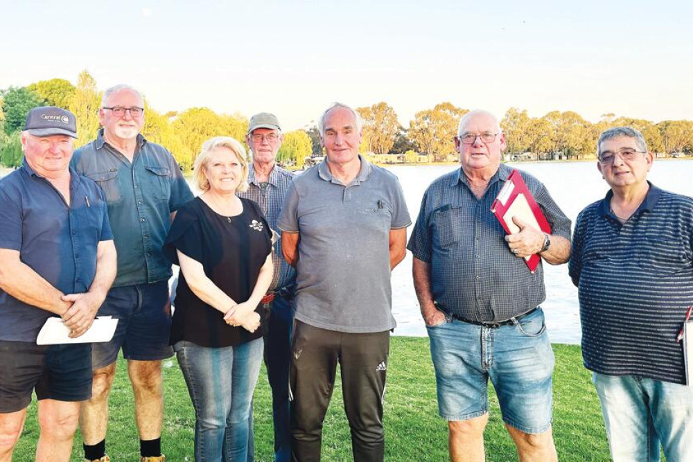 Little Lake Boort management committee members Neil Beattie, Doug Aldrich, Wendy James, Kevin Sutton, Ray Stomann, Rod Stringer and Guy Contarino after their annual meeting.