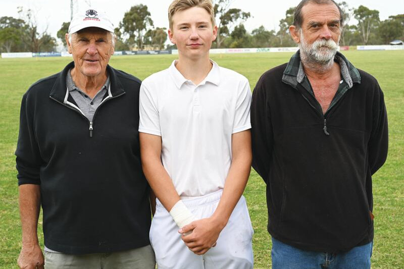 Wedderburn coaches Bob Steel and Peter Norman with skipper Edwin Sellick.