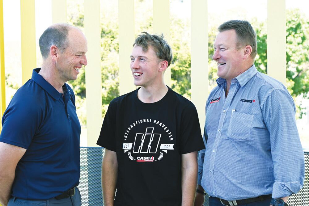 Dean Lockhart, Conrad Sugden and Tim Nagorcka discuss agricultural apprentices and pathways for rural students. LH PHOTO