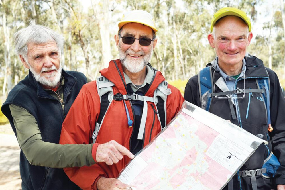 Kingower course designer Rob Taylor with ultra veteran class winners Merv Trease and Vic Sedunary. LH PHOTO