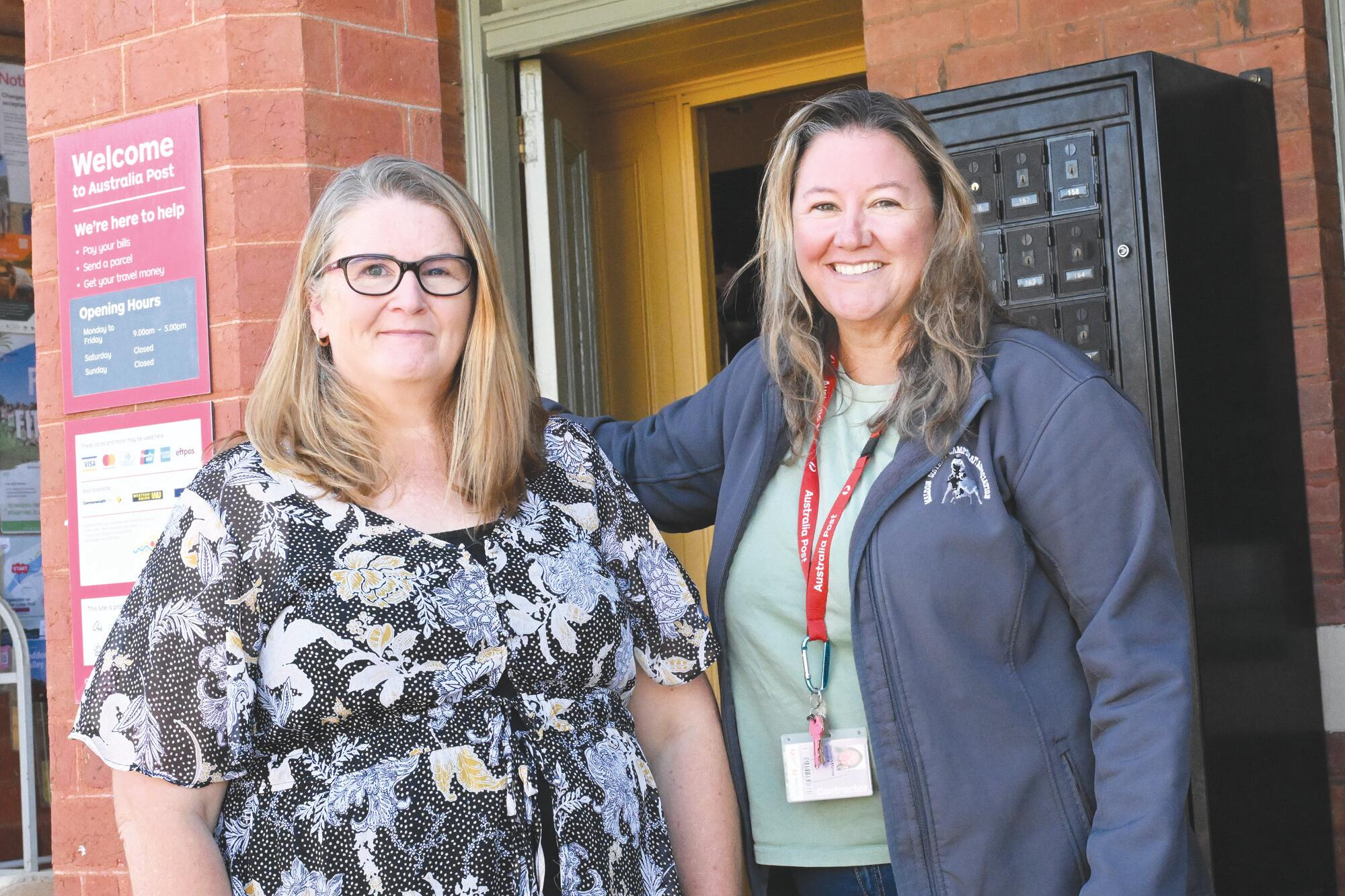 Kylie Hetherton and Shannon Brown outside the Bridgewater post office this week. LH PHOTO