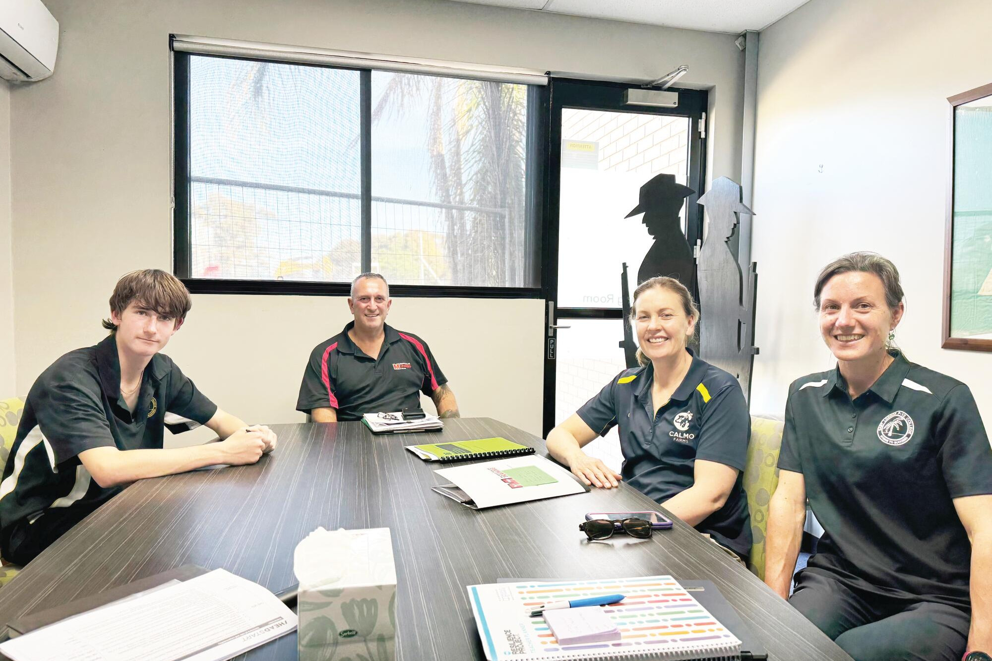 Industry Engagement Award Winner Calmo farms ... East Loddon P12 College student Max Gray at the SBAT signing earlier this year with Max Gray, Rob Hakney (MMTC), Belinda Clymo (Calmo Farms) and Sarah Krahe (East Loddon P12 College)