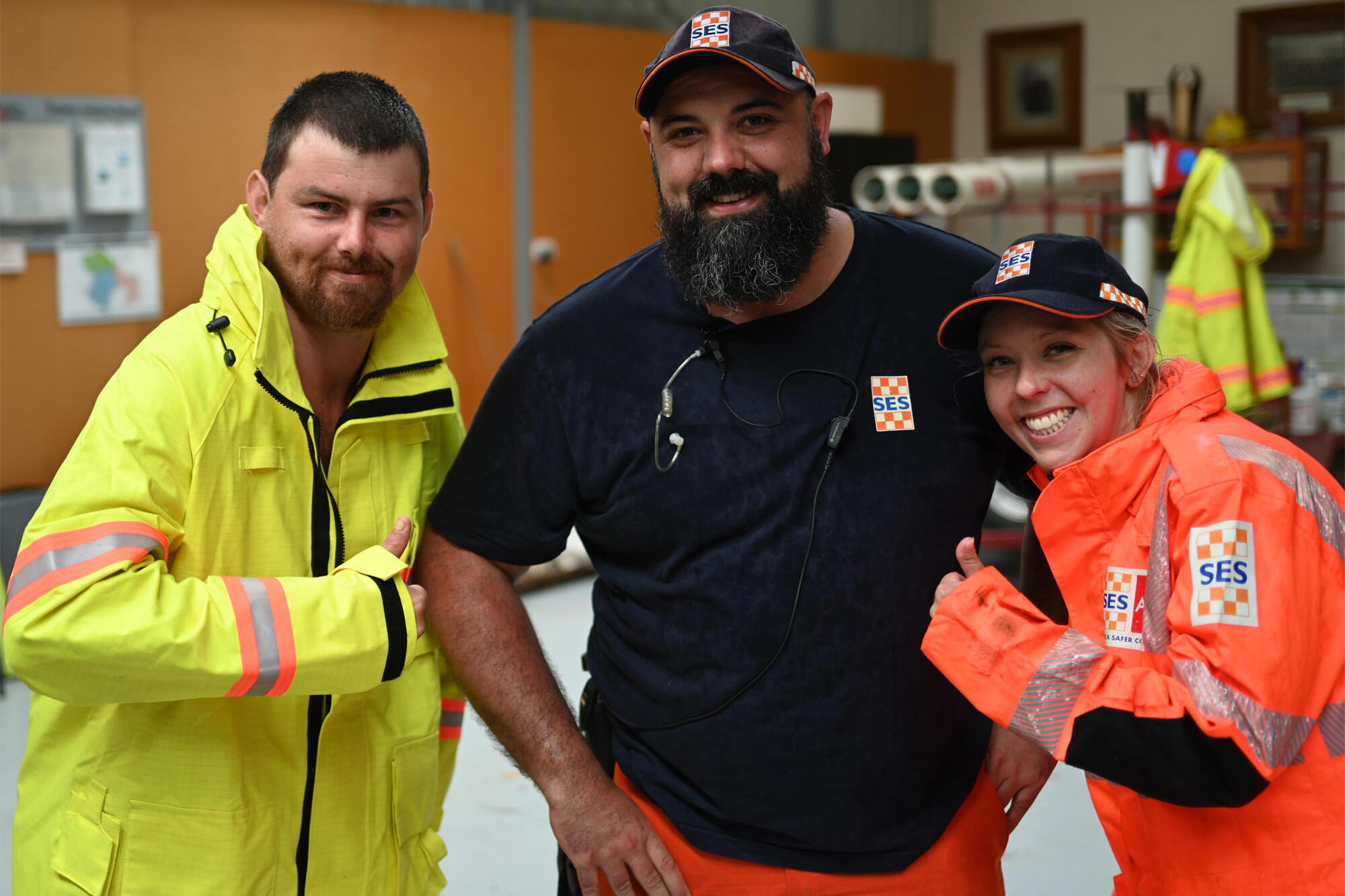 Wedderburn CFA captain James Cook with SES Melbourne crew Scott Bernhard and Tracey Holmsfield during the flood emergency. LH PHOTO