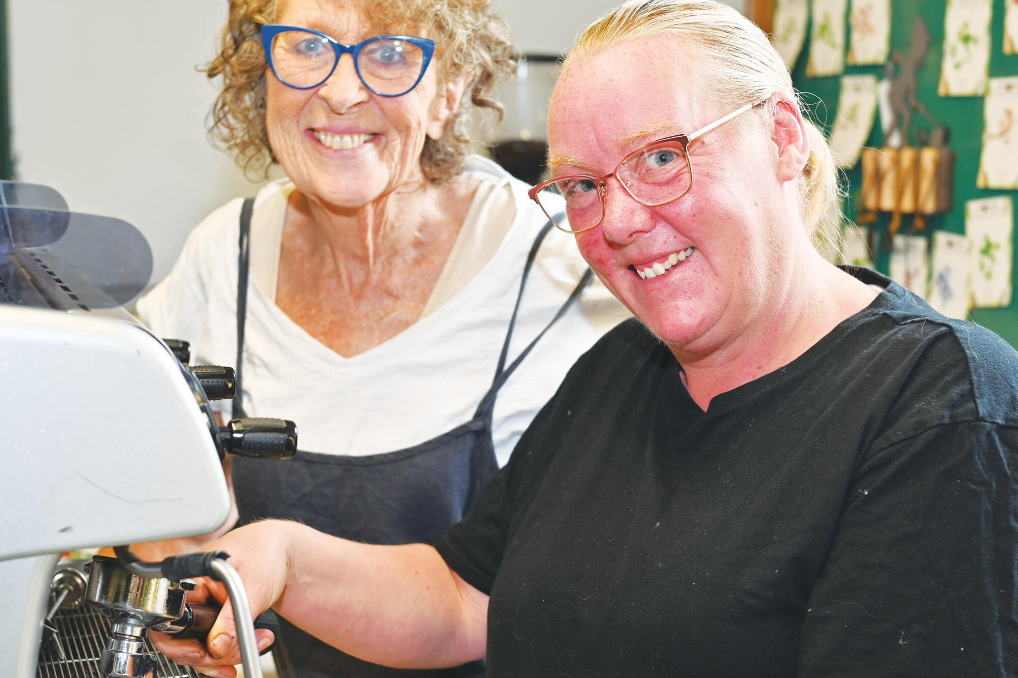 Mary Wollmering and Kelly Whitton prepare to serve coffee at the Tarnagulla Post Office. LH PHOTO