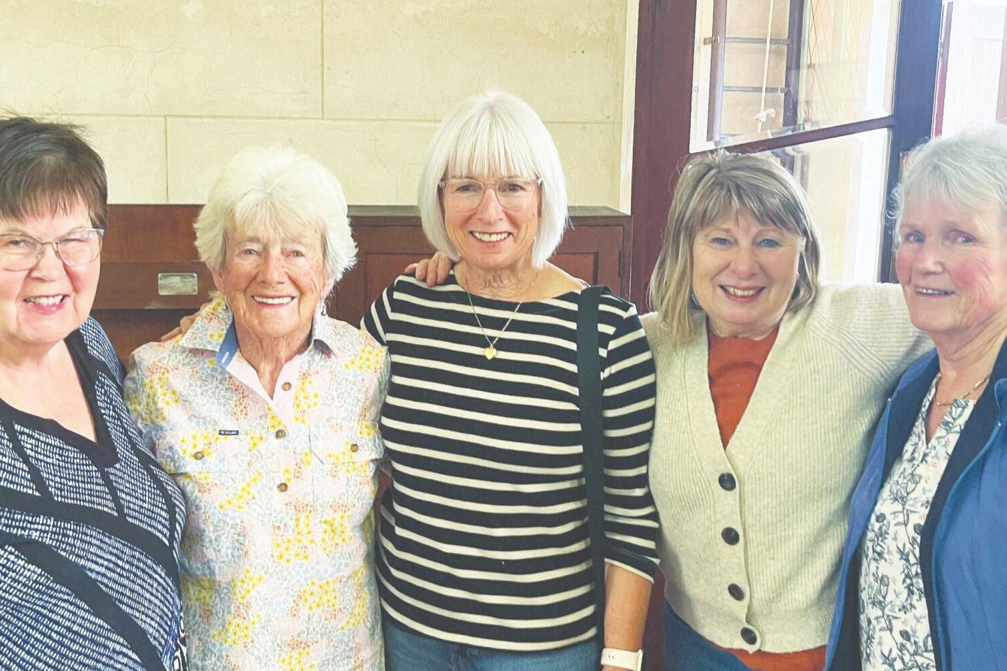 Sue Brown, Betty Higgs, Sonya Linehan, Marlene Day and Margaret Erwin at Tuesday’s talk. LH PHOTO