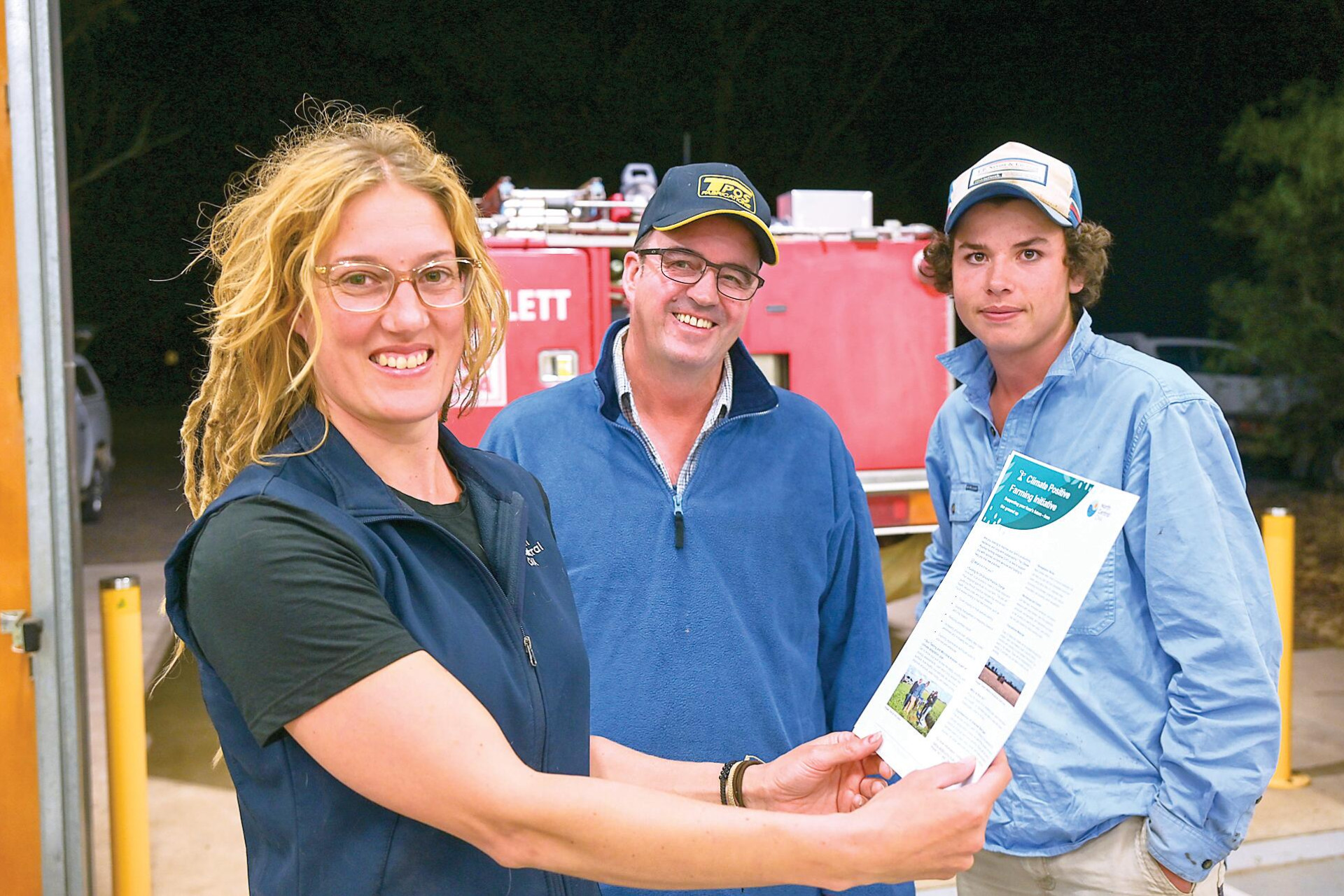Katrina Rast of North Central CMA sustainable irrigation program team with Grant Langley and Flynn Lock