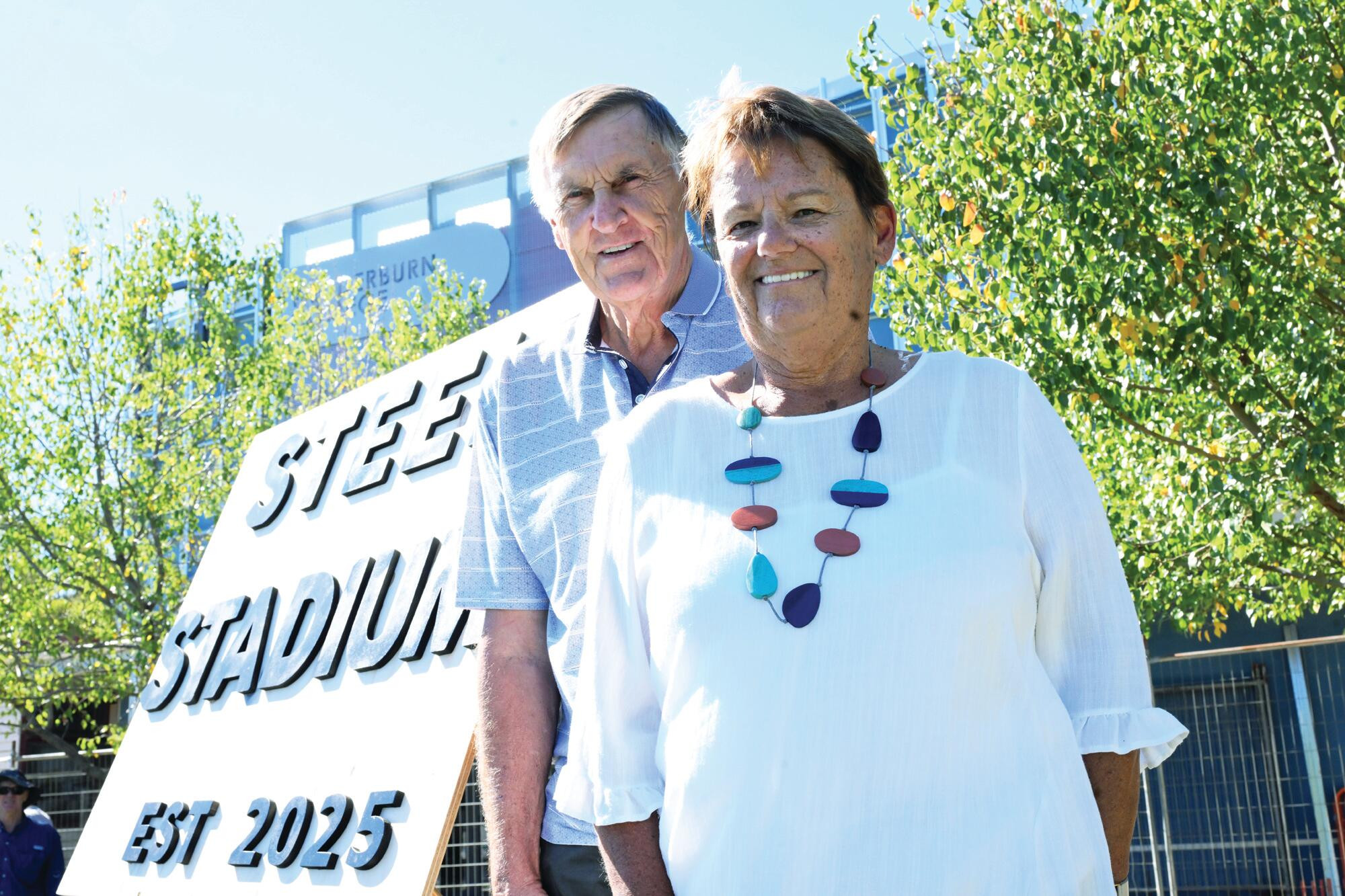 Bob and Sandra Steel at the unveiling of Steel Stadium on Tuesday. LH PHOTO