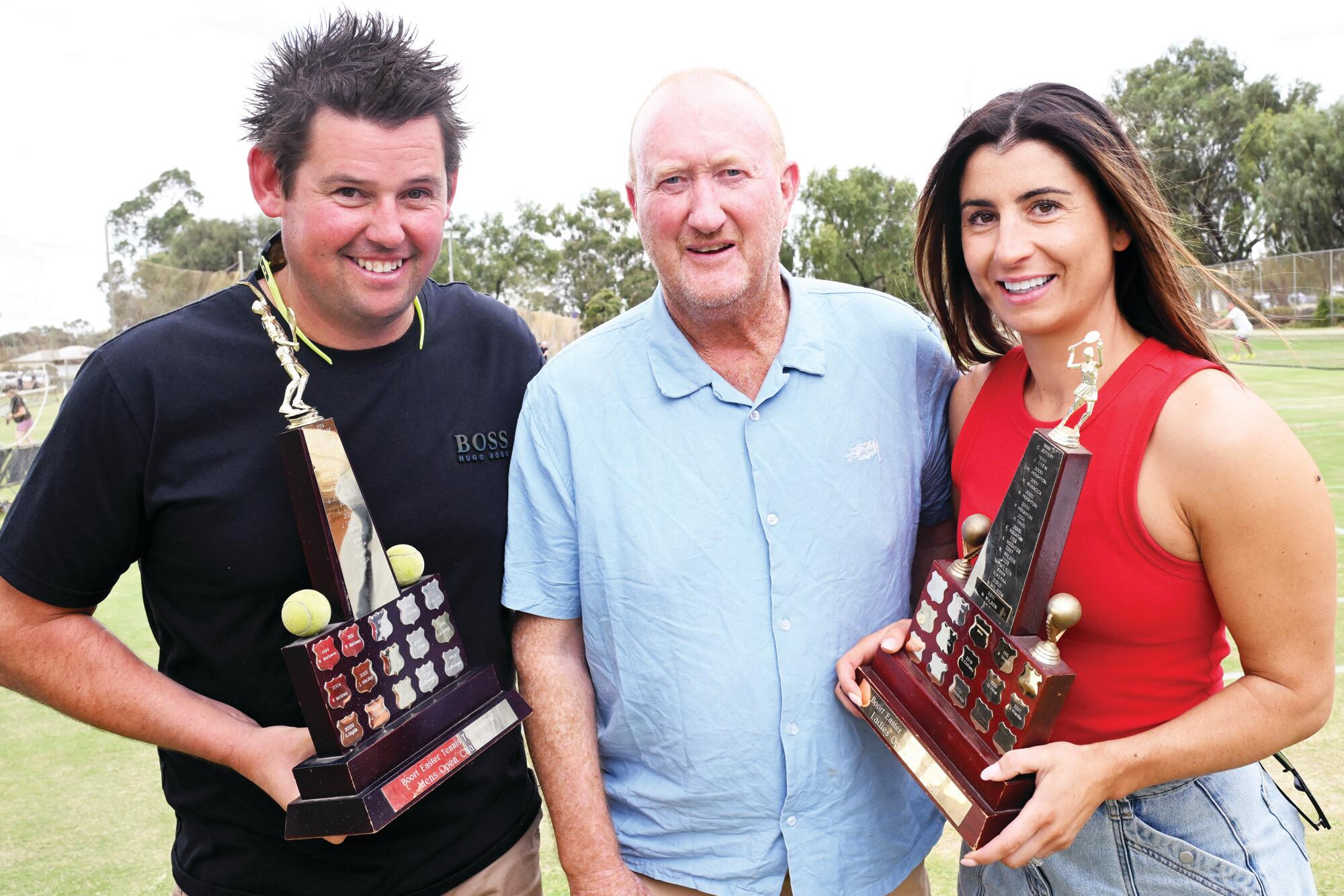 2025 champions Jarrod and Natalie Savage with club president Greg Bear. LH PHOTOS