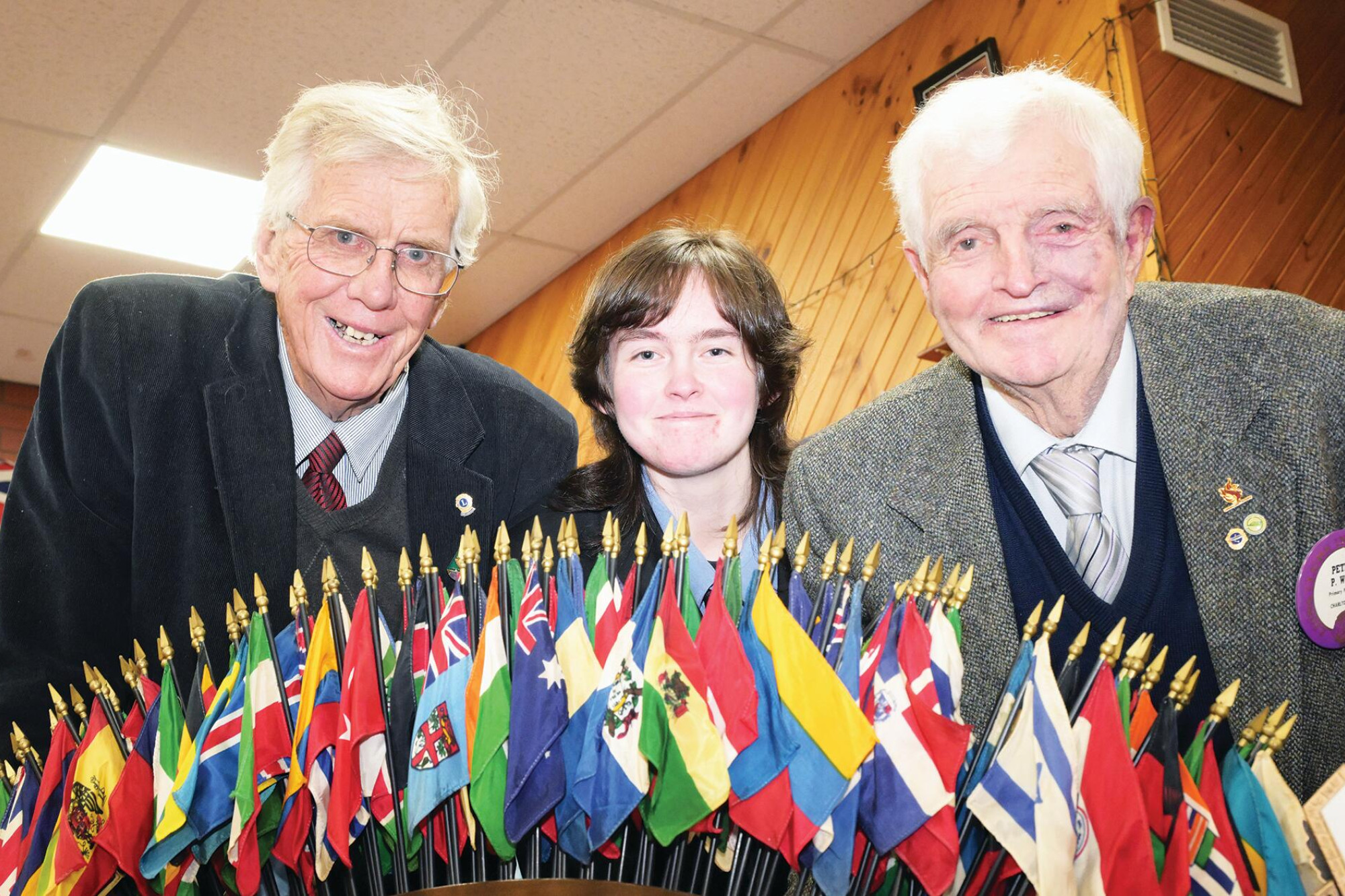 Robert Condliffe, Joshua Swale and Peter Watts at the Lions changeover dinner. LH PHOTO
