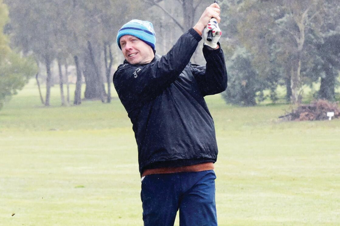 Brett White tees off at Inglewood in the four-ball event. LH PHOTO