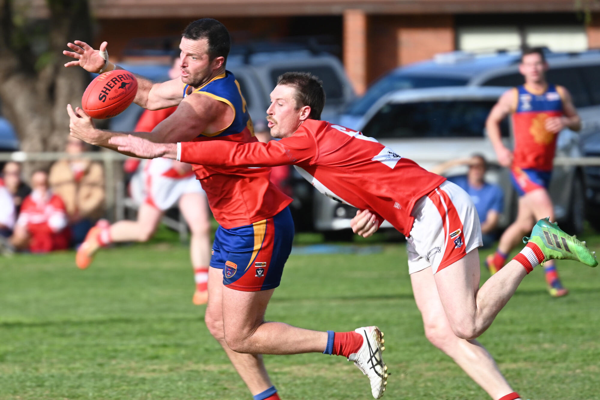 Bridgewater’s Harry Conway takes on Panthers’ co-coach Kain Robins. LH PHOTO