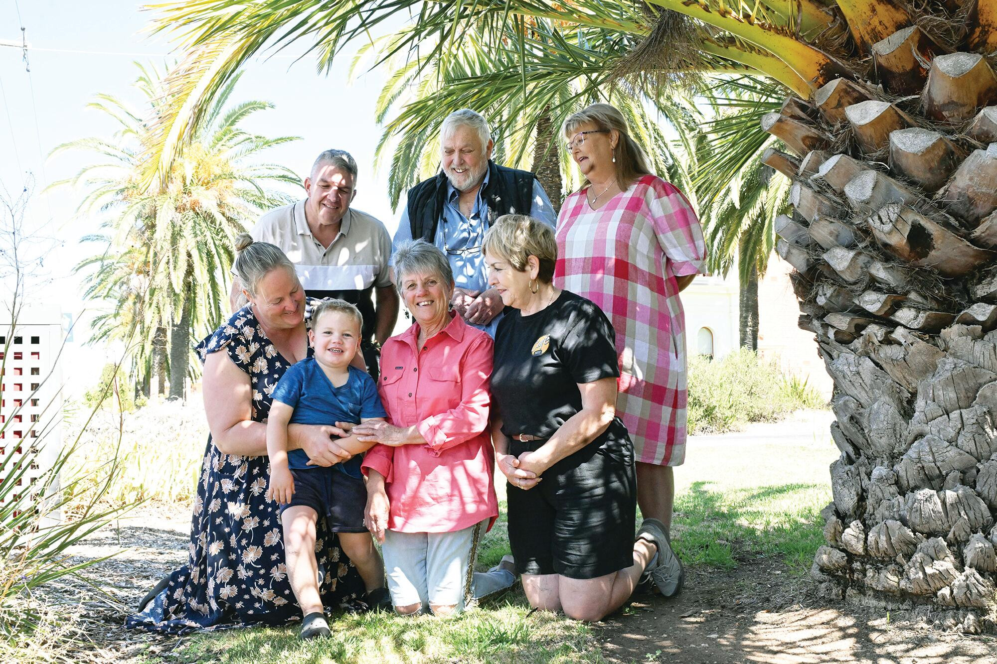 Pushing for child care in Inglewood ... Prue Milgate with son Darcy, Stewart Luckman, Annie Higgs, Rob Leach, Jill Burdett and bank chairman Linda Younghusband. LH PHOTO