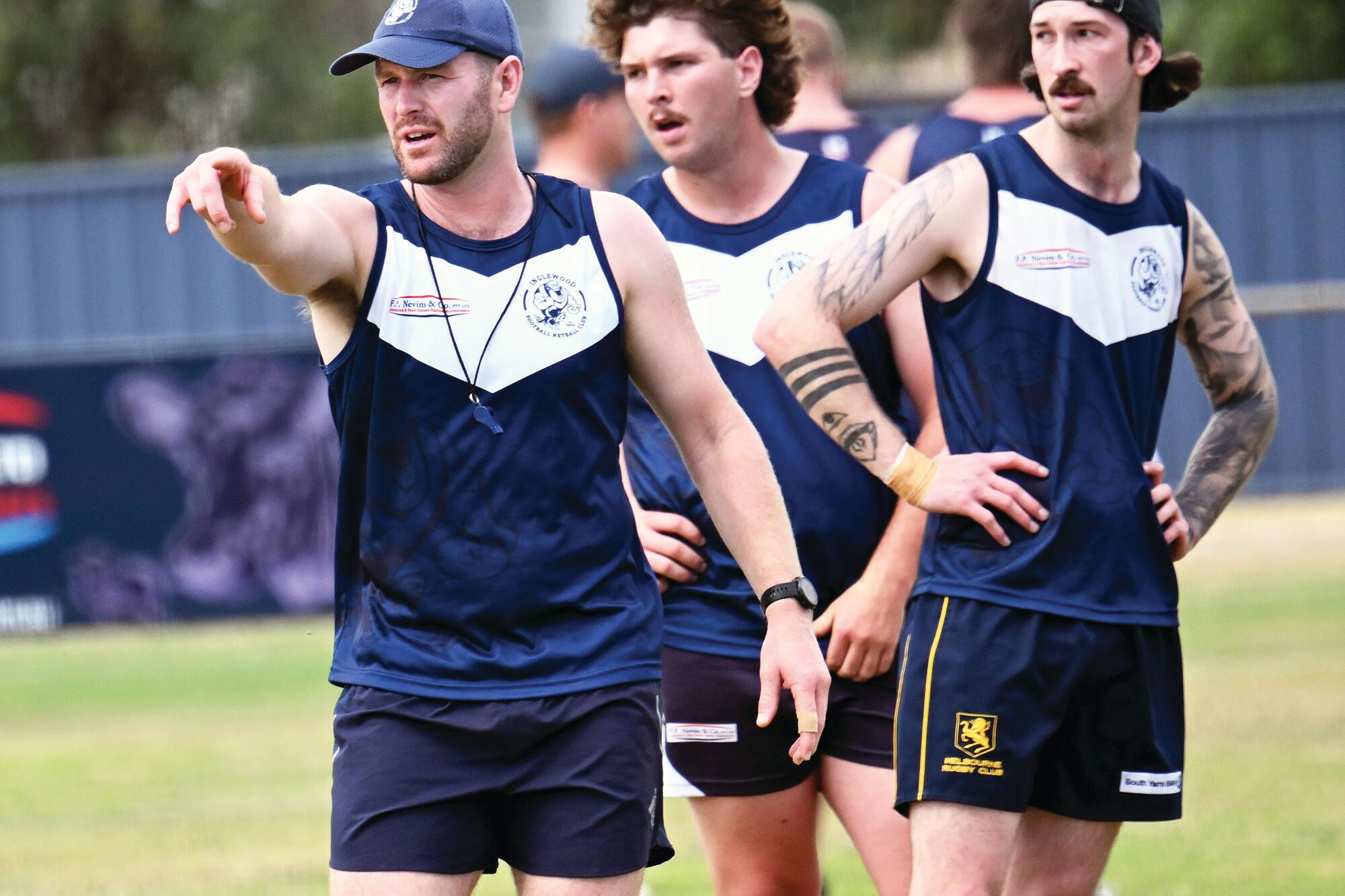 Blues’ coach Fergus Payne directs Sunday’s training run. LH PHOTOS