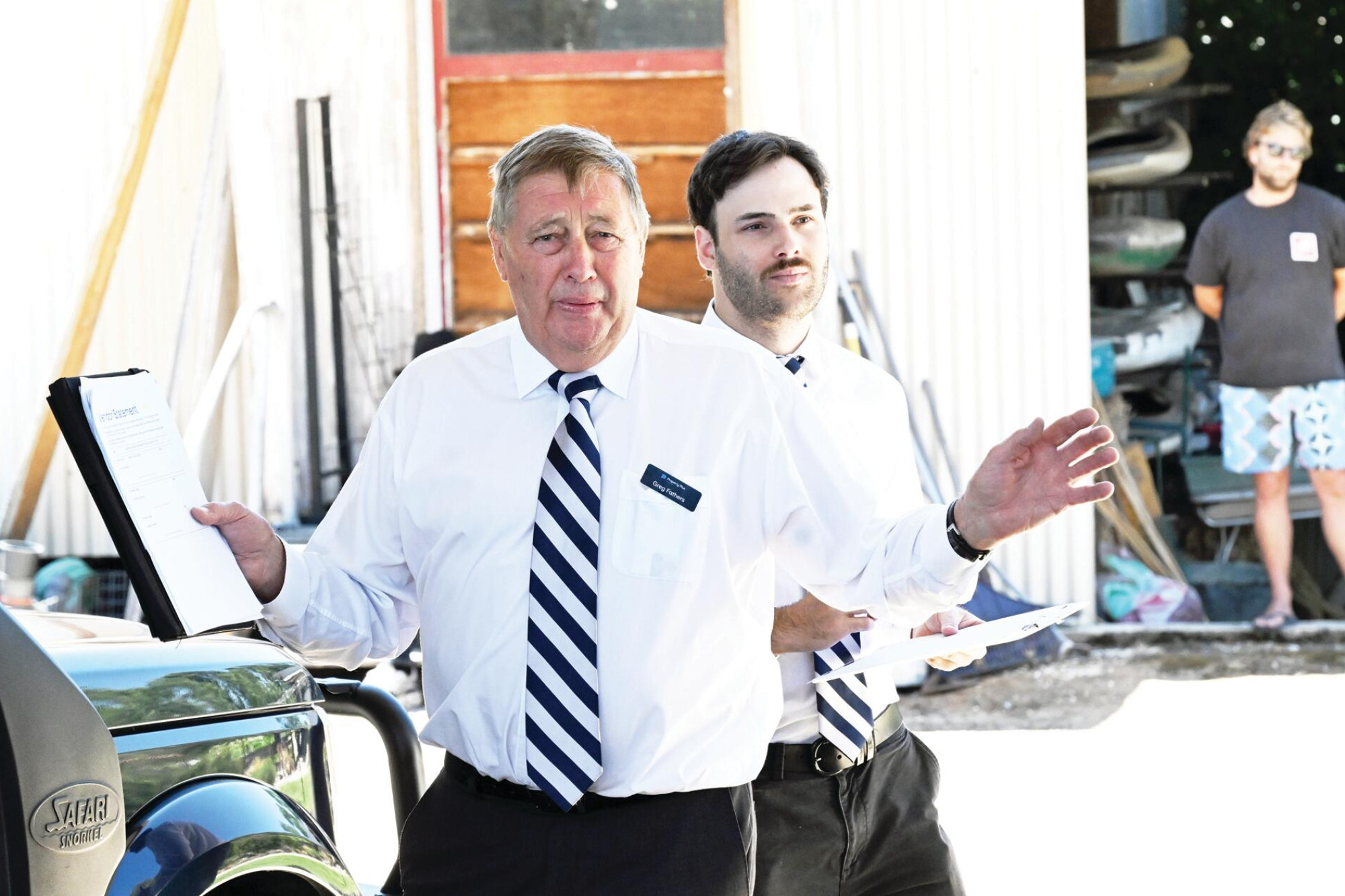 Greg Fathers passes in the property at auction on Saturday. LH PHOTO