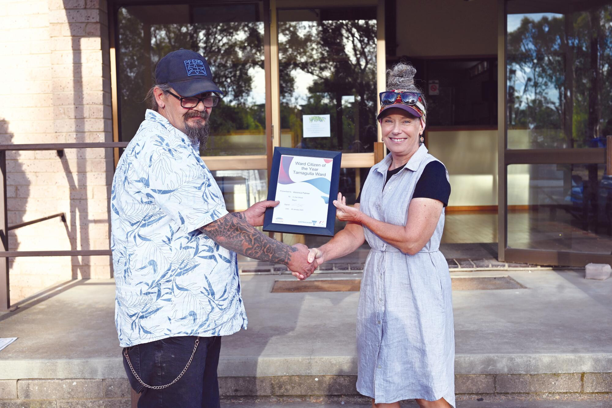 Tarnagulla Ward councillor Nick Angelo presents Veronica Palmer with her ward citizen of the year award