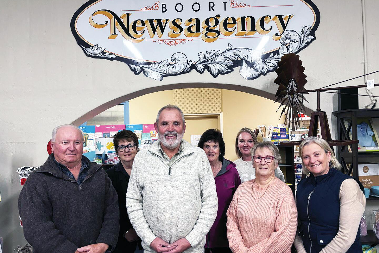 Neil Beattie, Sue Hellsten, Alister McDougal, Robyn Kennedy, Amanda Whykes, Dot Beattie and Leonie Gudgeon farewell Alister after eight years managing the business.