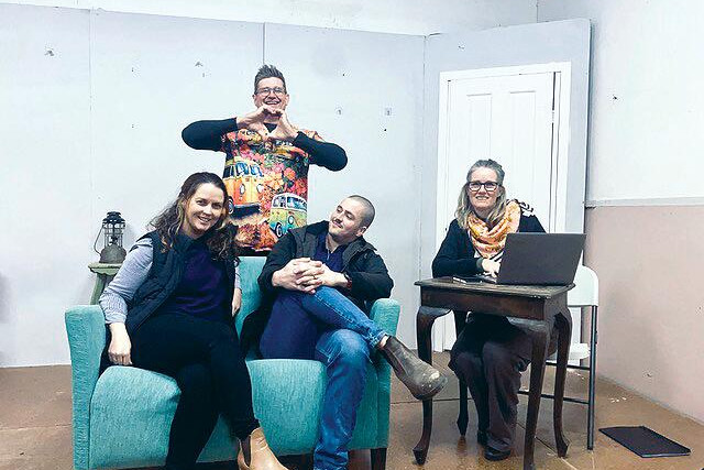 Fiona Hall, Bradley Haw, Chris Powers and Karen Haw at their first rehearsal of the one-act comedy play