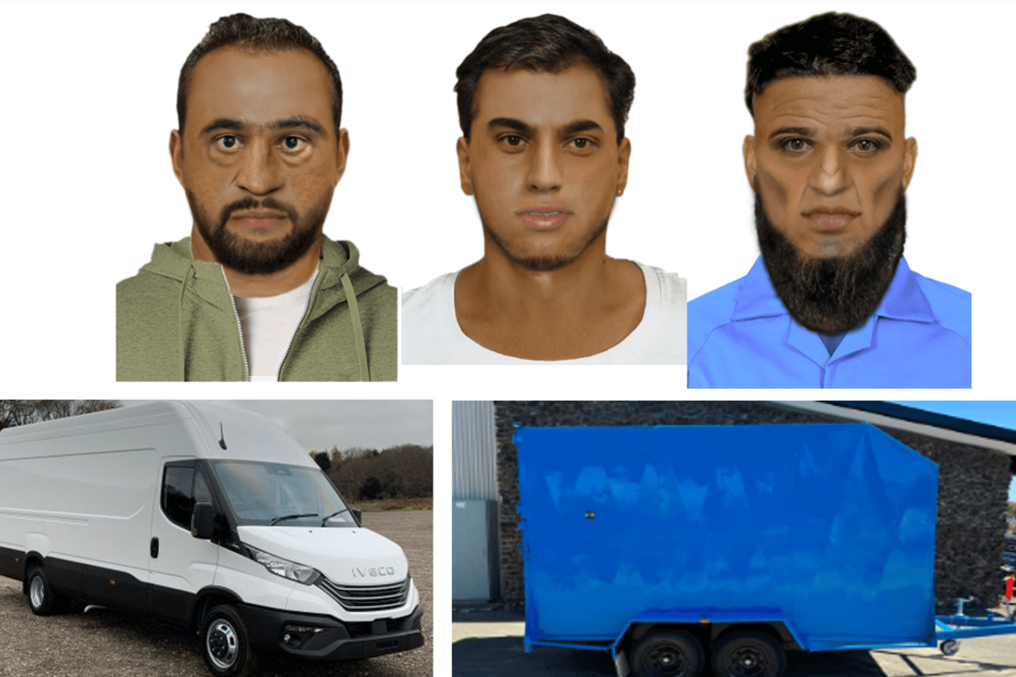 Images released by police of suspects in reported sheep thefts in central Victoria and a van similar to one used in the rural crimes