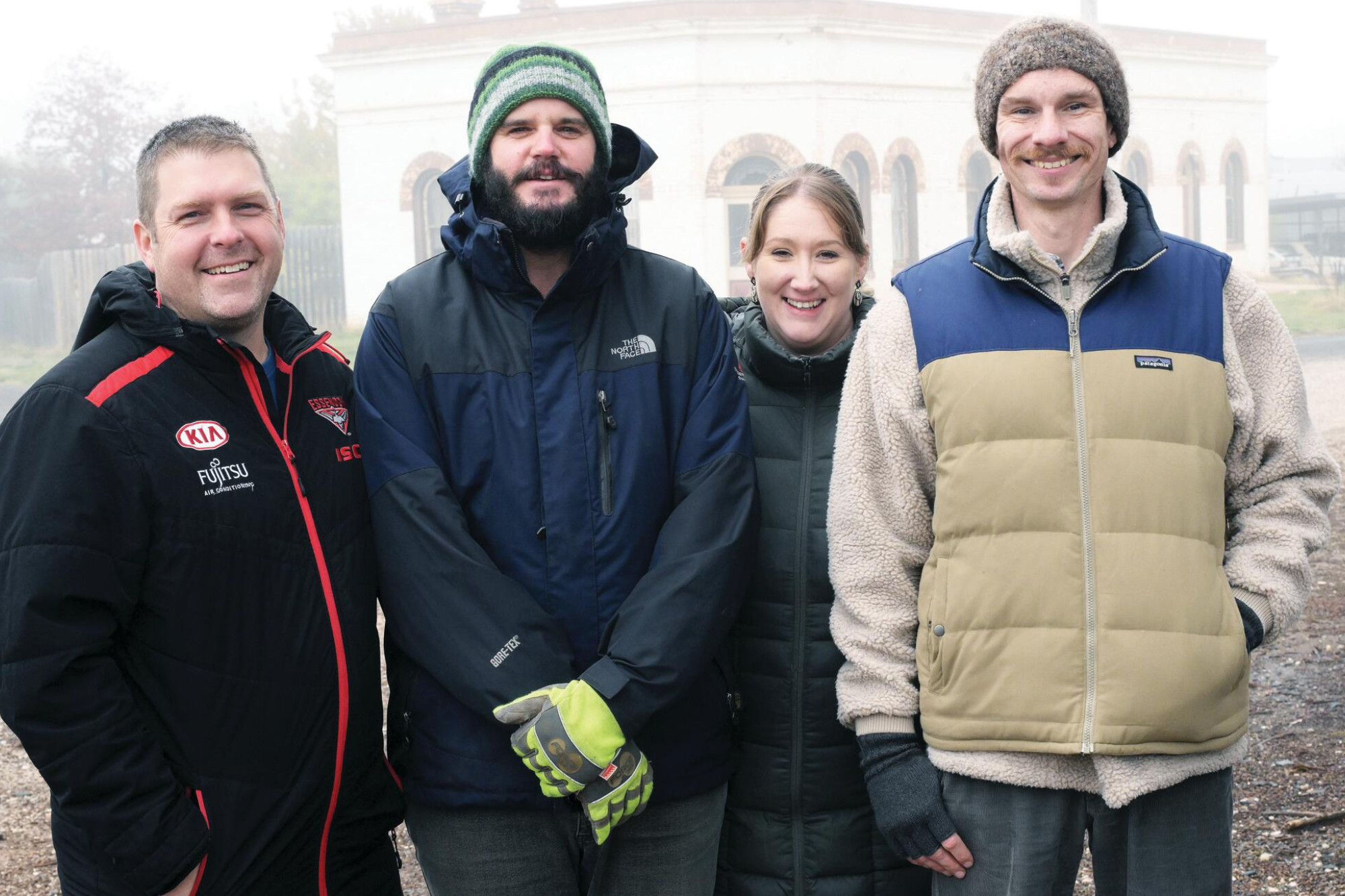 Rugged up and ready to explore ... Wayne Dinning, Dan Walker, Samantha Moore and James Stewart. LH PHOTO