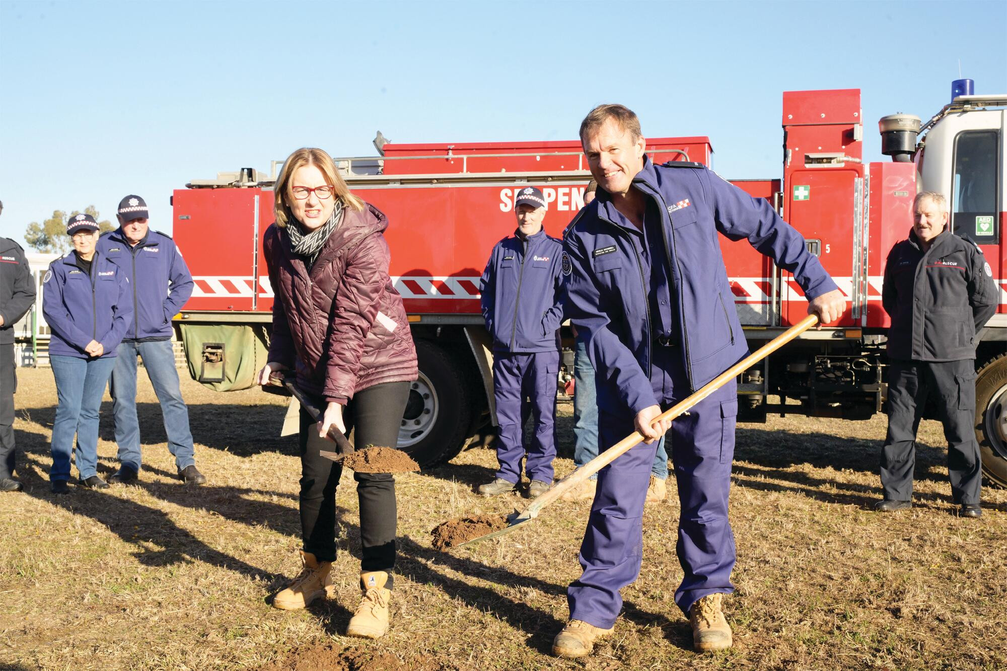 Sod turners ... Jacinta Allan and Neville Cockerell mark the start of work at Serpentine. LH PHOTO