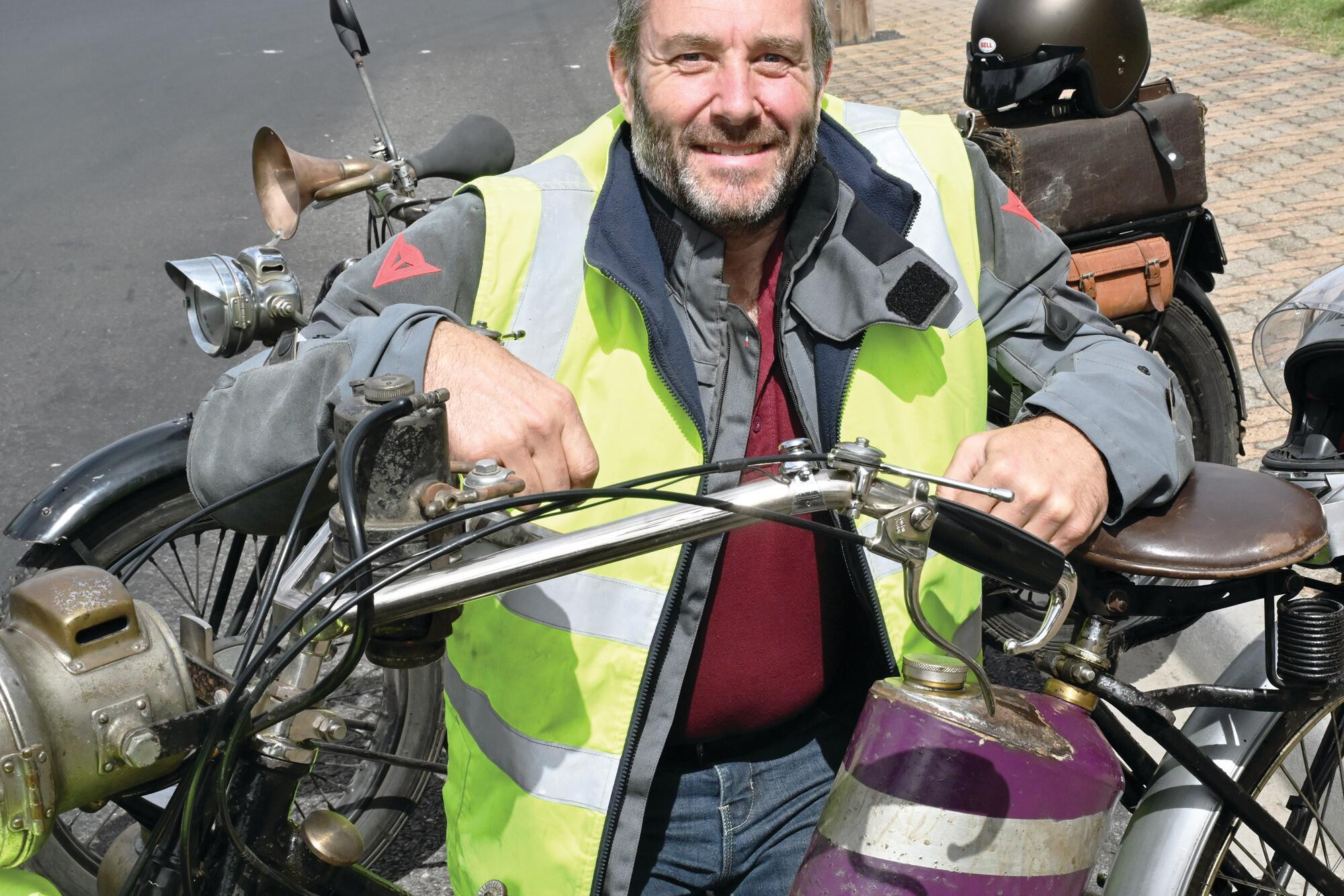 Runs like a Swiss watch ... Richard Blackburn and his 1911 Scott motorcycle. LH PHOTO