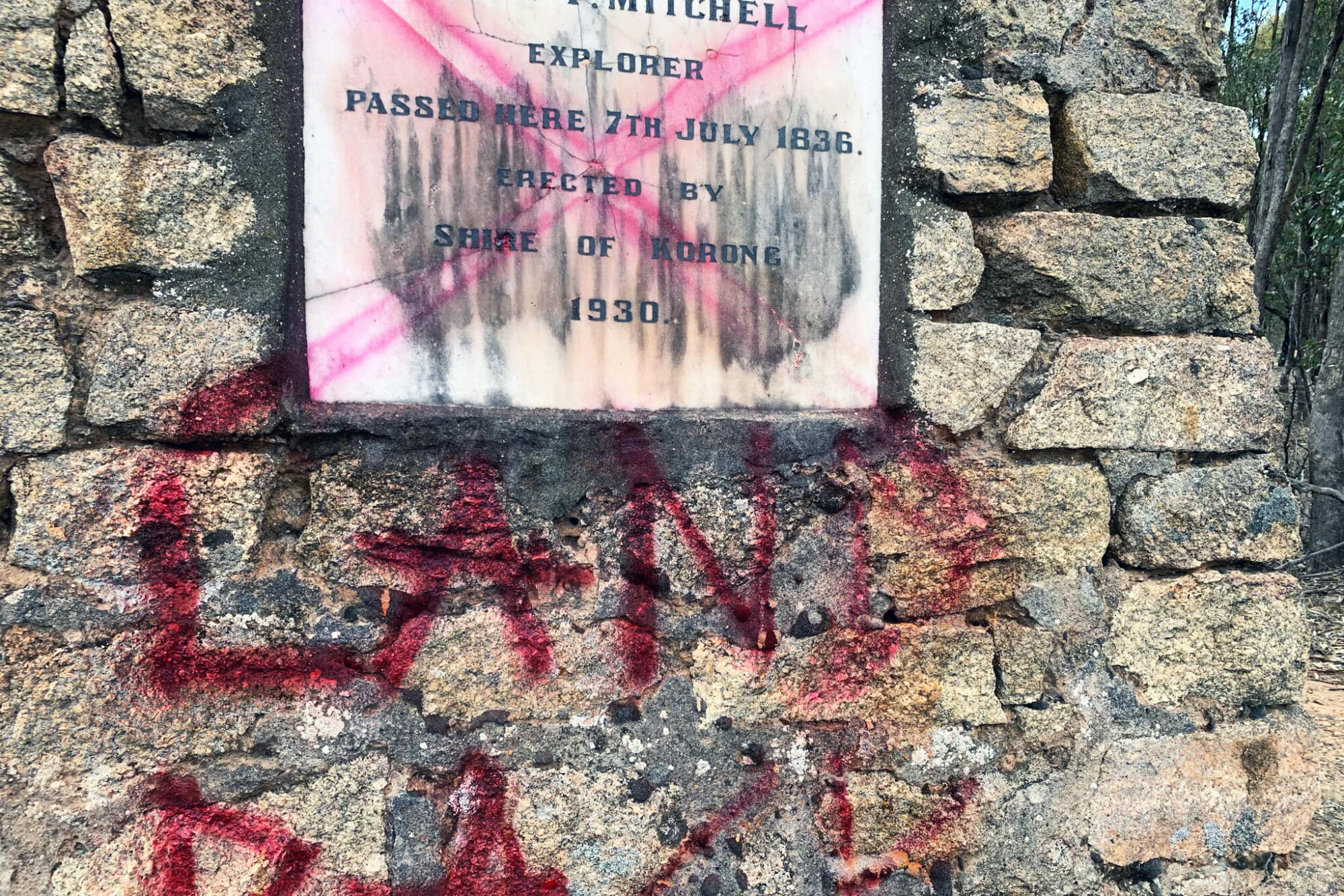 Daubed in graffiti ... the monument near Wedderburn