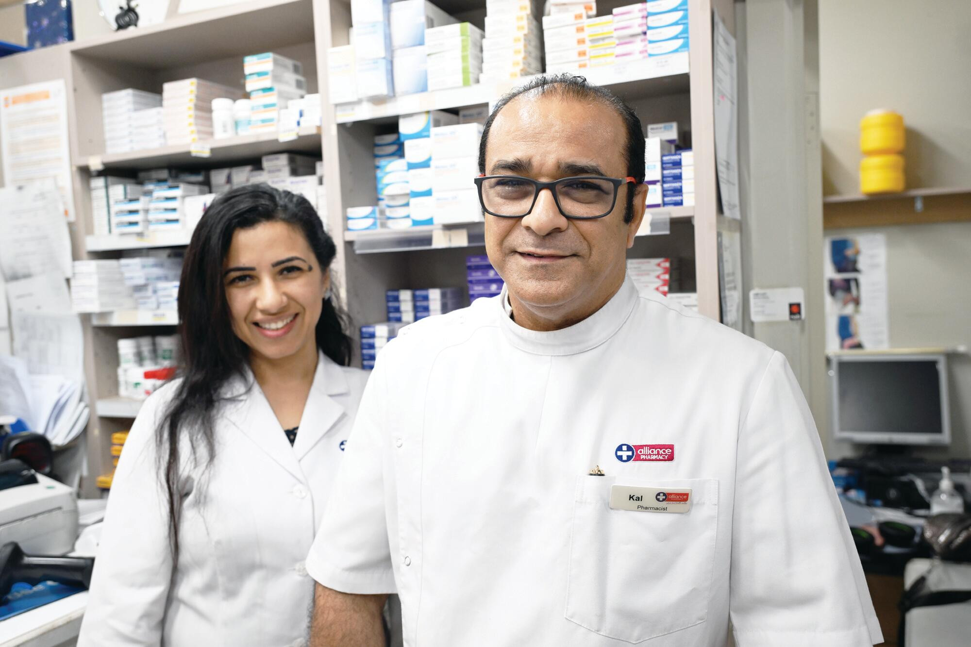 Pharmacy intern Christina Gearges with pharmacist Kal Selwanes