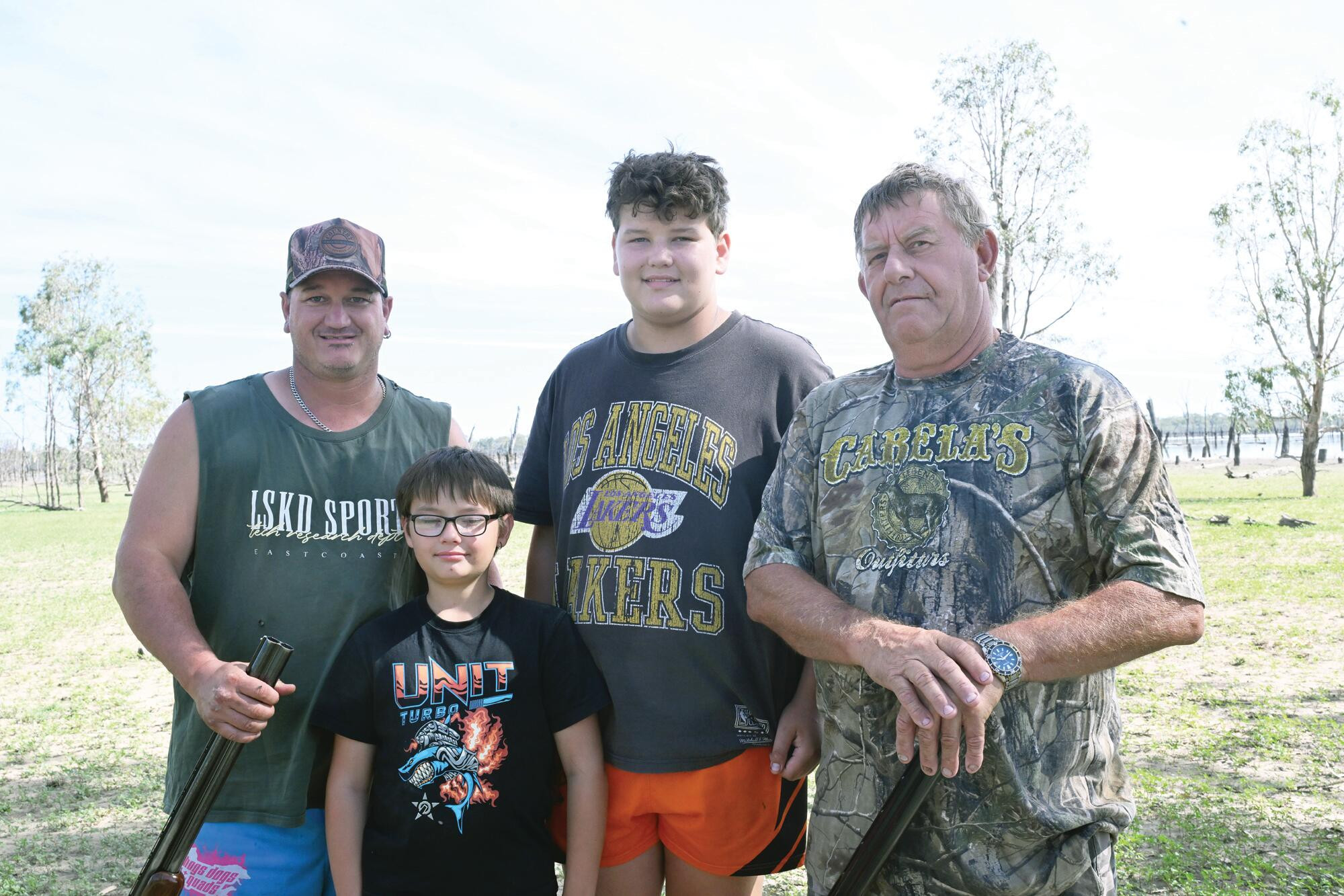 Three generations ... Gary, Matthew, Kobe and Hunter Baldwin at Lake Boort. LH PHOTO
