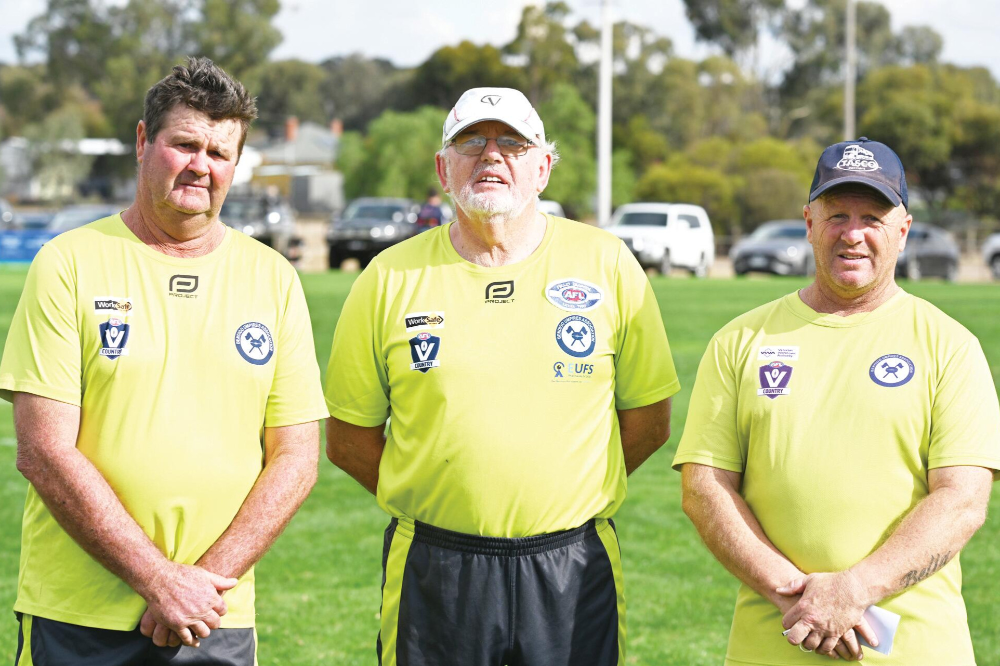 McHugh (pictured centre) shared the umpiring duties on Saturday with Glenn Catto and Inglewood’s Ken Gorrie. LH PHOTO
