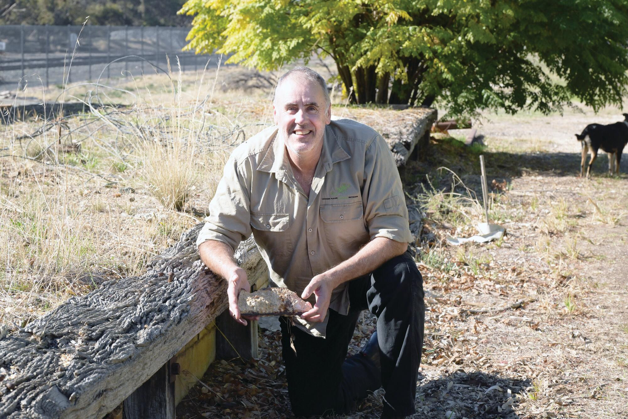 Landcare’s Andrew Perryman prepares for restoration of the Old Goods Shed loading dock. LH PHOTO