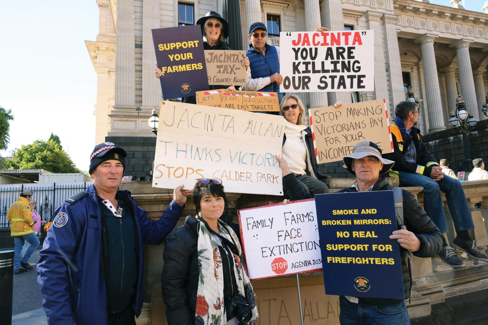 Wedderburn VFF members protest in Melbourne on Tuesday. LH PHOTO