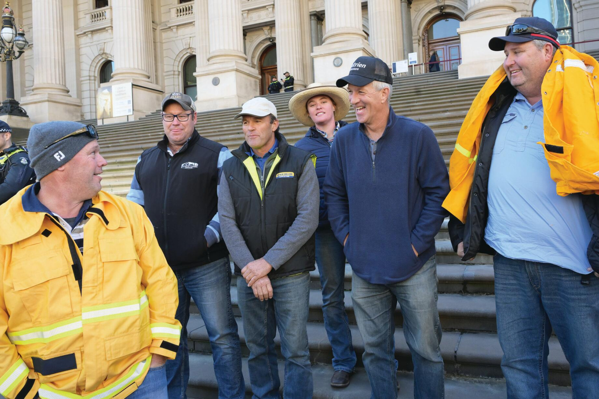 Serpentine brigade members were among the first to arrive on the steps of Parliament House on Tuesday. Some are pictured with Rheola’s Matt Catto (right) LH PHOTO