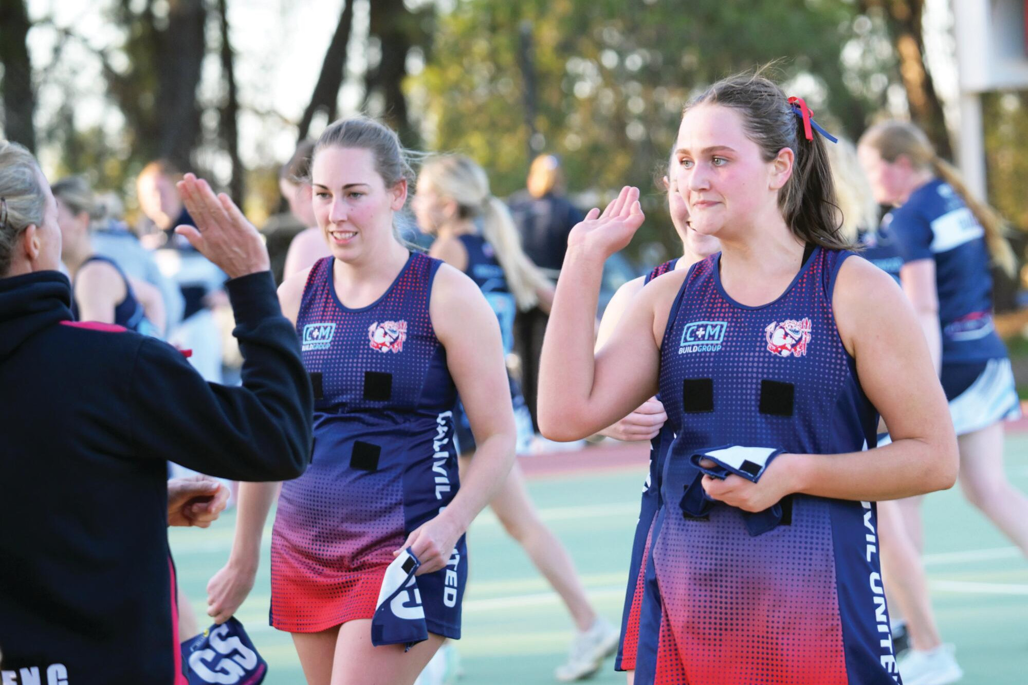 Calivil’s Kellie McAllister and Molly Maher were smiling after 10-goal win over Inglewood. LH P;HOTO
