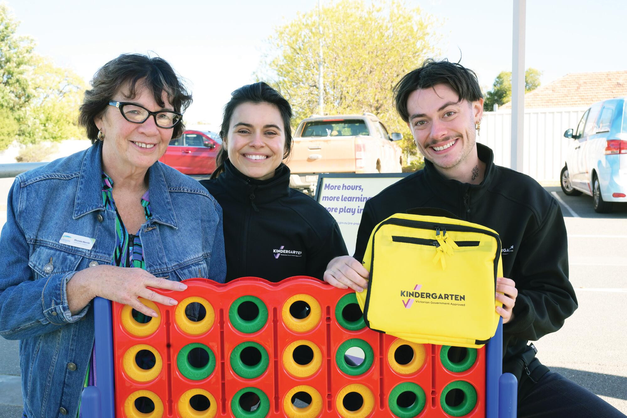 Rhonda Merritt, Mariana Martins and Elijah Money promote the pre-prep program in Inglewood. LH PHOTO