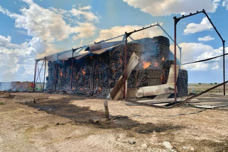 Fires are caused by spontaneous combustion when hay is baled with excess moisture.