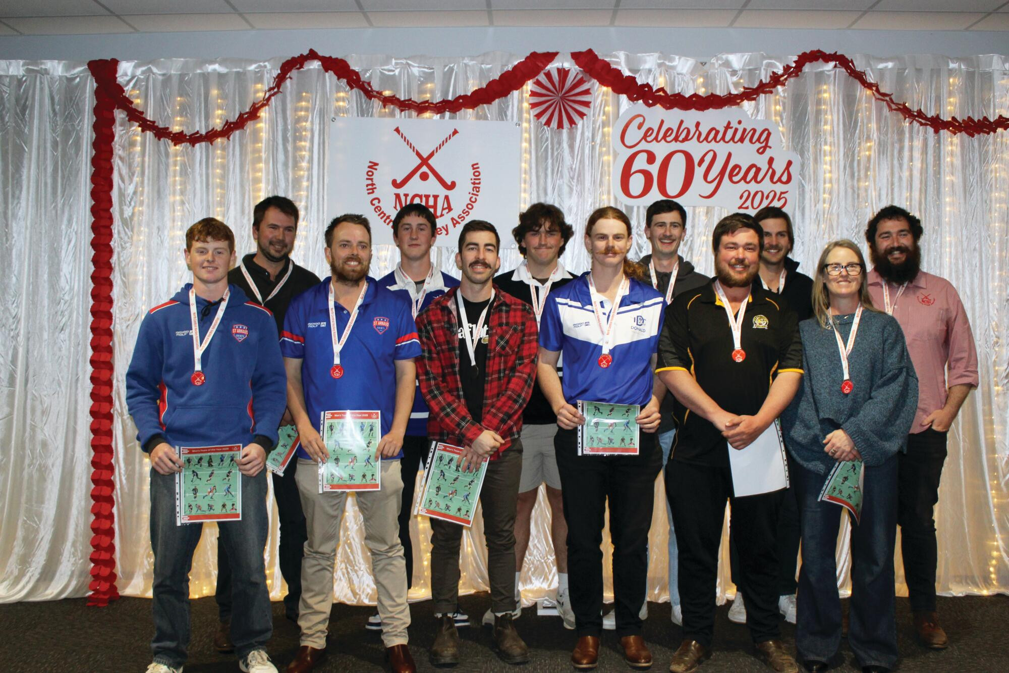 BOORT’S Blake Slatter (middle front) was selected in North Central Hockey Association’s men’s team of the year announced at Monday’s presentation dinner. Award winners - Underage best and fairest boys Murphy Fitzpatrick (Charlton). Girls: Amali Fitzpatrick (Charlton). Women: Brylea Knight (St Arnaud). Runner-up: Elise Fitzpatrick (Charlton). Men: Lincoln Westerland (Donald). Runner-up: Jacob Moresi (Calder United). Junior Goalkeeper of the Year: Millie Pink (Boort). Trainee Umpire of the Year: Emily Henderson (Boort). Junior NCHA Champion: Frances McClelland (Birchip Watchem). Senior: Candece Jay (Donald).