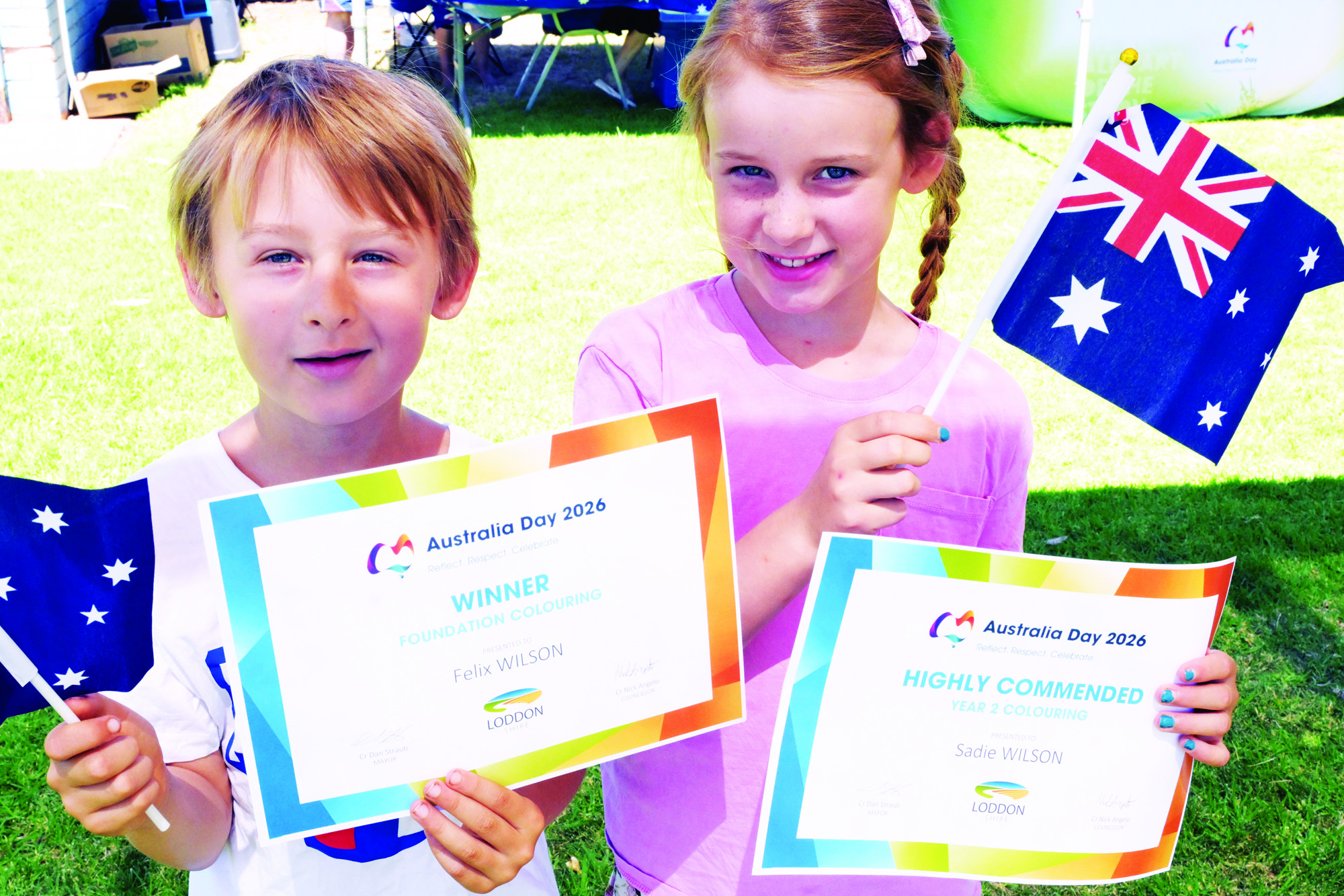 Inglewood’s Felix and Sadie Wilson were among Loddon students to be awarded certificates for their entries in the Loddon Shire’s Australia Day art competitions. LH PHOTO